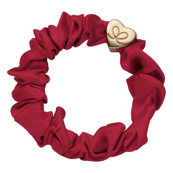 By Eloise London Gold Heart Silk Scrunchie - Burgundy Red